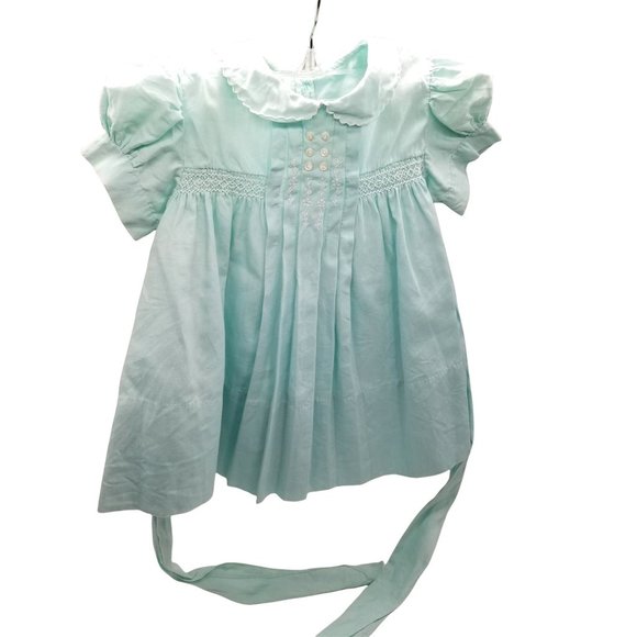 Vintage Baby Toddler Doll Child Pageant Green Dress Tiny Tots Smocked Buttons Bo - Picture 1 of 10